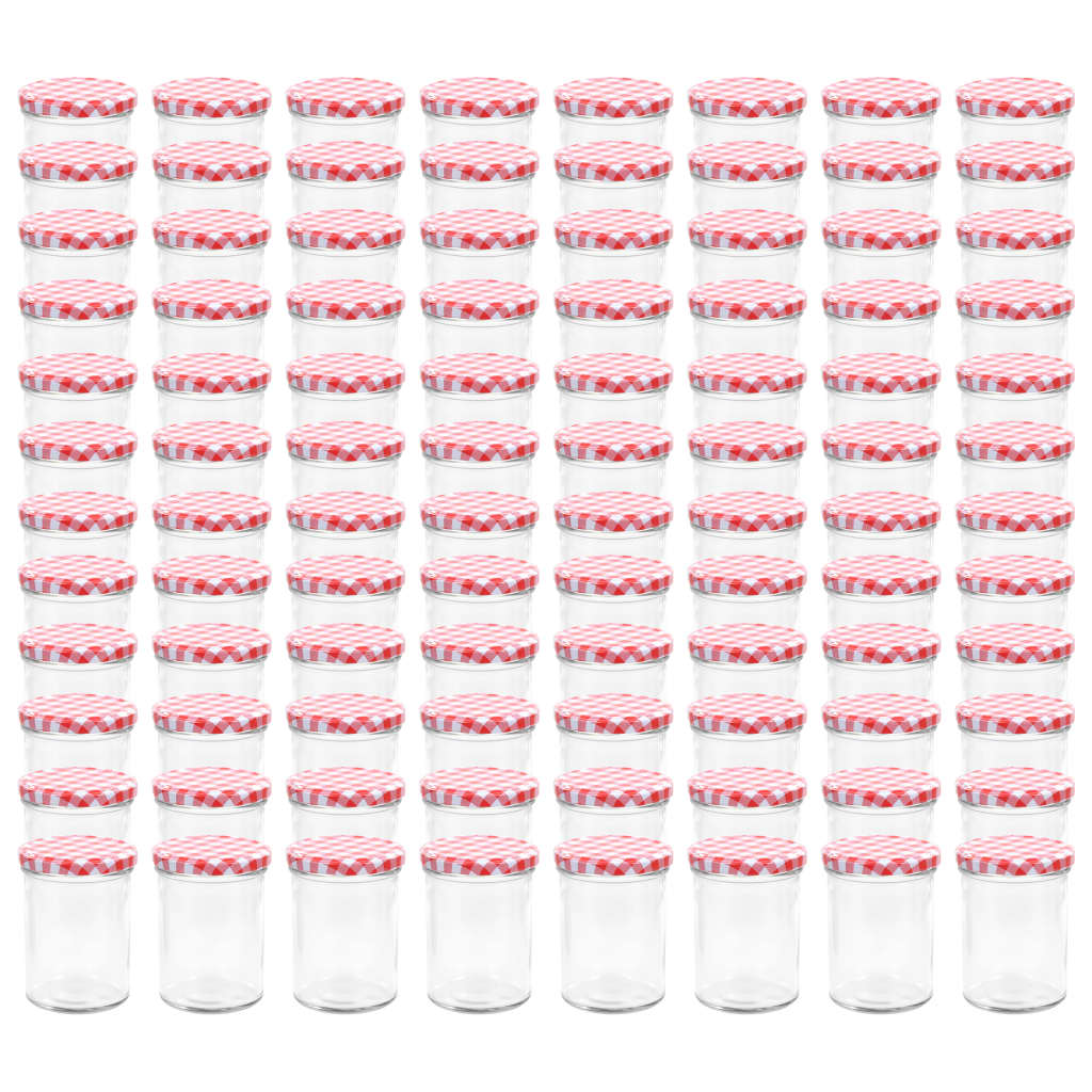 Βάζα Μαρμελάδας 96 τεμ. 400 ml Γυάλινα με Κόκκινα/Λευκά Καπάκια