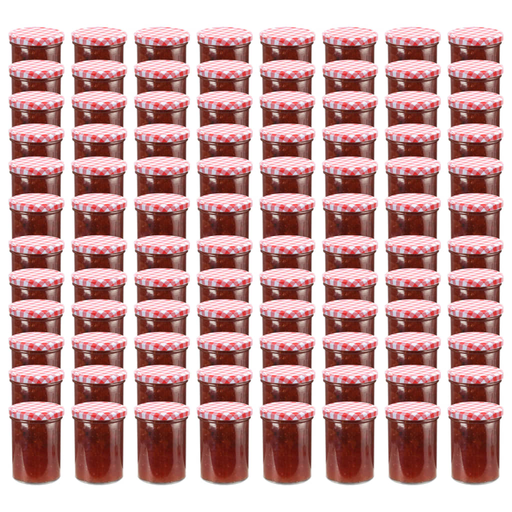 Βάζα Μαρμελάδας 96 τεμ. 400 ml Γυάλινα με Κόκκινα/Λευκά Καπάκια
