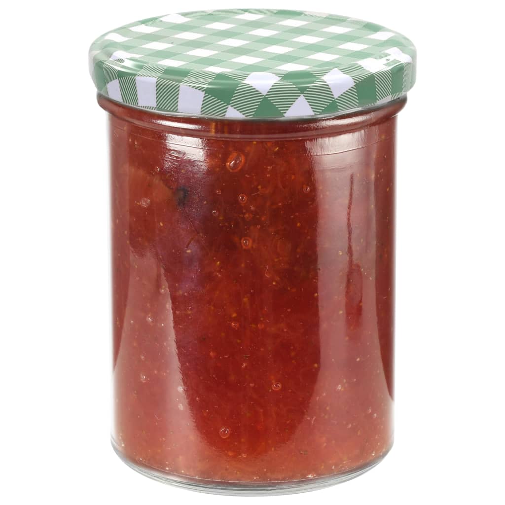 Βάζα Μαρμελάδας 48 τεμ. 400 ml Γυάλινα με Πράσινα/Λευκά Καπάκια - Pakobazaar
