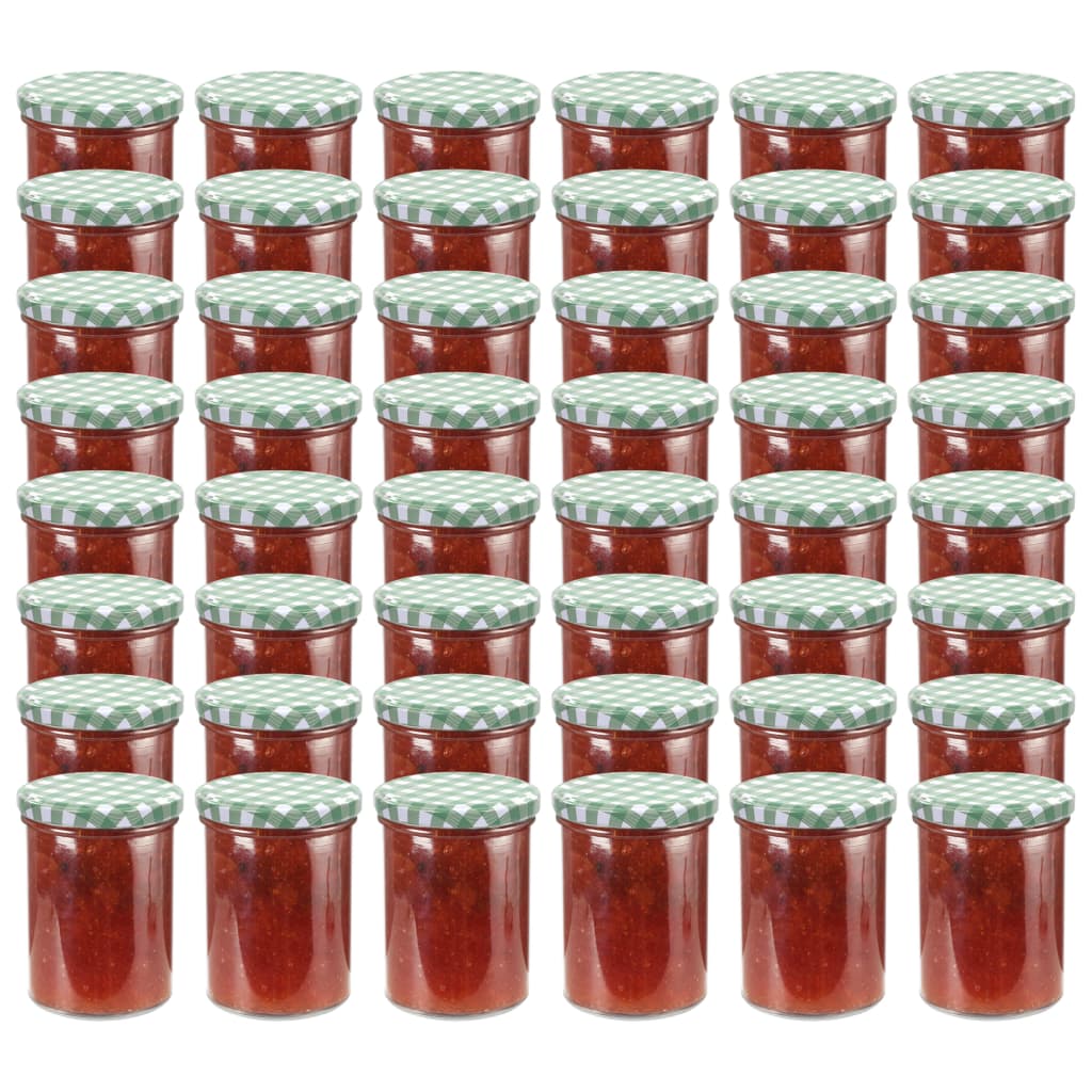 Βάζα Μαρμελάδας 48 τεμ. 400 ml Γυάλινα με Πράσινα/Λευκά Καπάκια - Pakobazaar