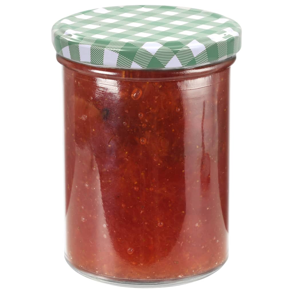 Βάζα Μαρμελάδας 96 τεμ. 400 ml Γυάλινα με Πράσινα/Λευκά Καπάκια