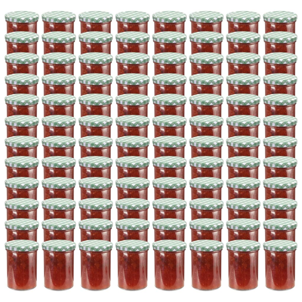 Βάζα Μαρμελάδας 96 τεμ. 400 ml Γυάλινα με Πράσινα/Λευκά Καπάκια