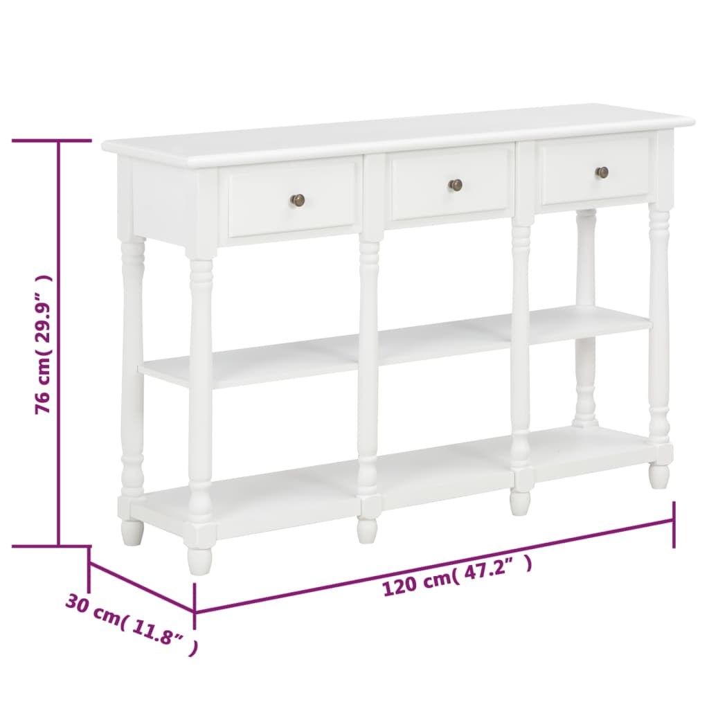 Τραπέζι Κονσόλα Λευκό 120 x 30 x 76 εκ. από MDF