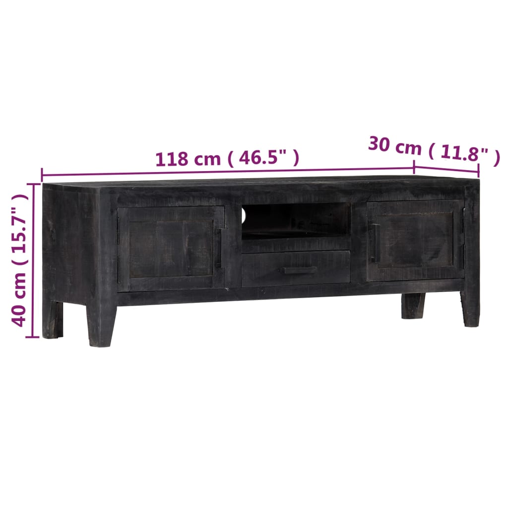 Έπιπλο Τηλεόρασης Μαύρο 118 x 30 x 40 εκ. από Μασίφ Ξύλο Μάνγκο - PAKOBAZAAR