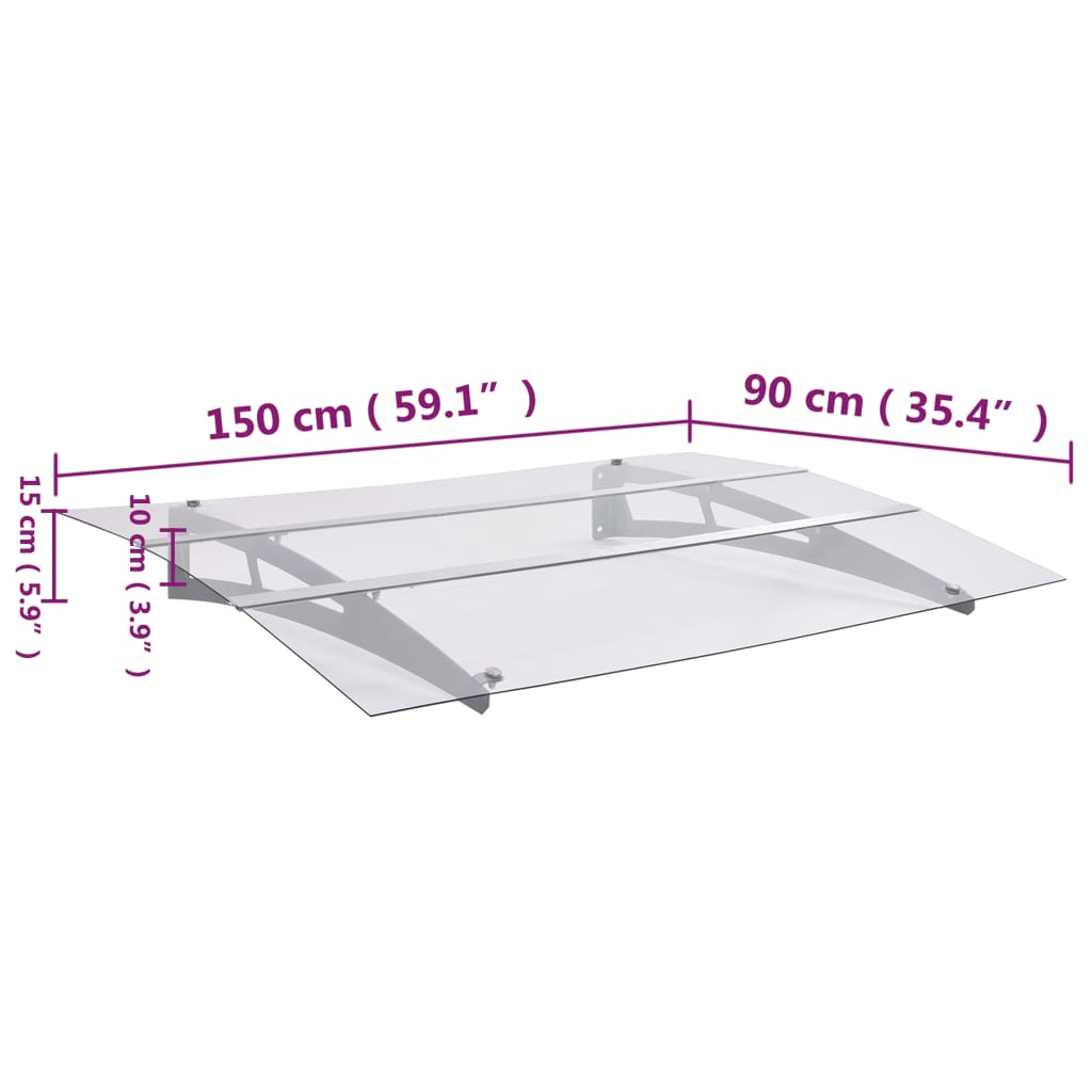Στέγαστρο Πόρτας Ασημί / Διαφανές 150 x 90 εκ. Πολυανθρακικό - PAKOBAZAAR