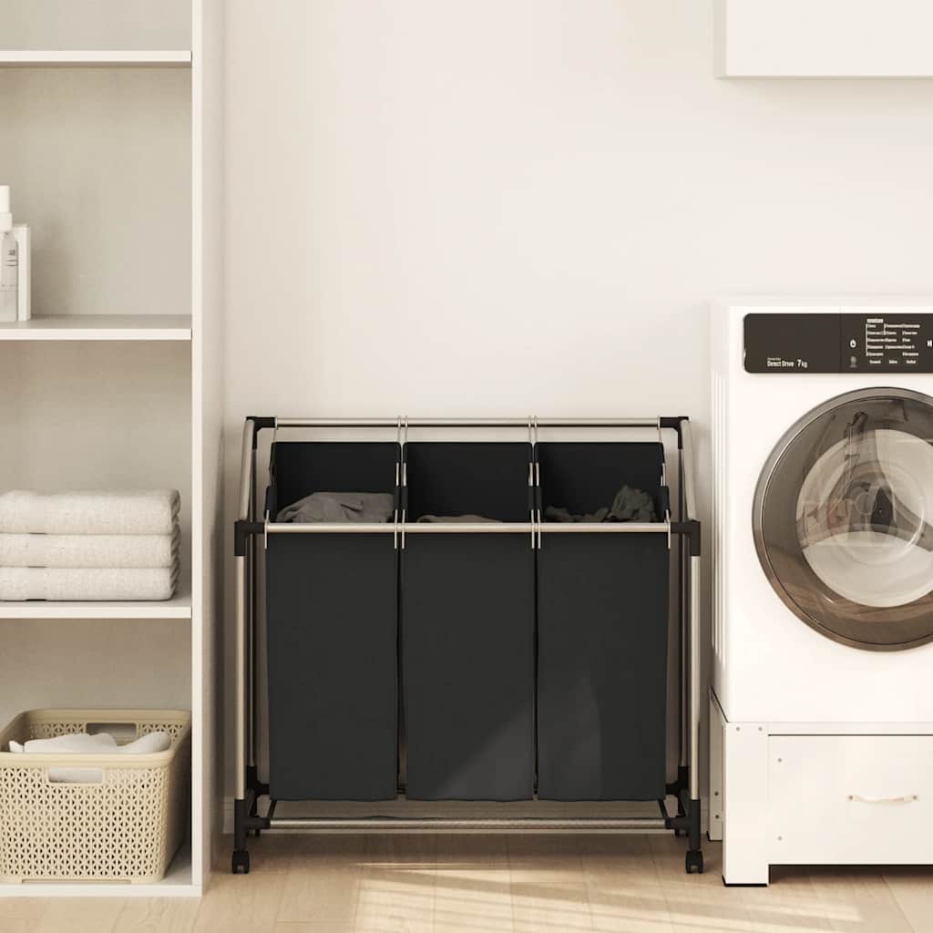 Καλάθι Διαχωρισμού Απλύτων με 3 Σάκους Μαύρο από Ατσάλι - PAKOBAZAAR