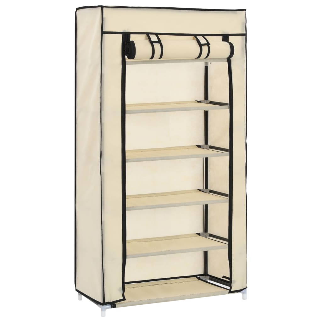 282429  Shoe Cabinet with Cover Cream 58x28x106 cm Fabric - PAKOBAZAAR