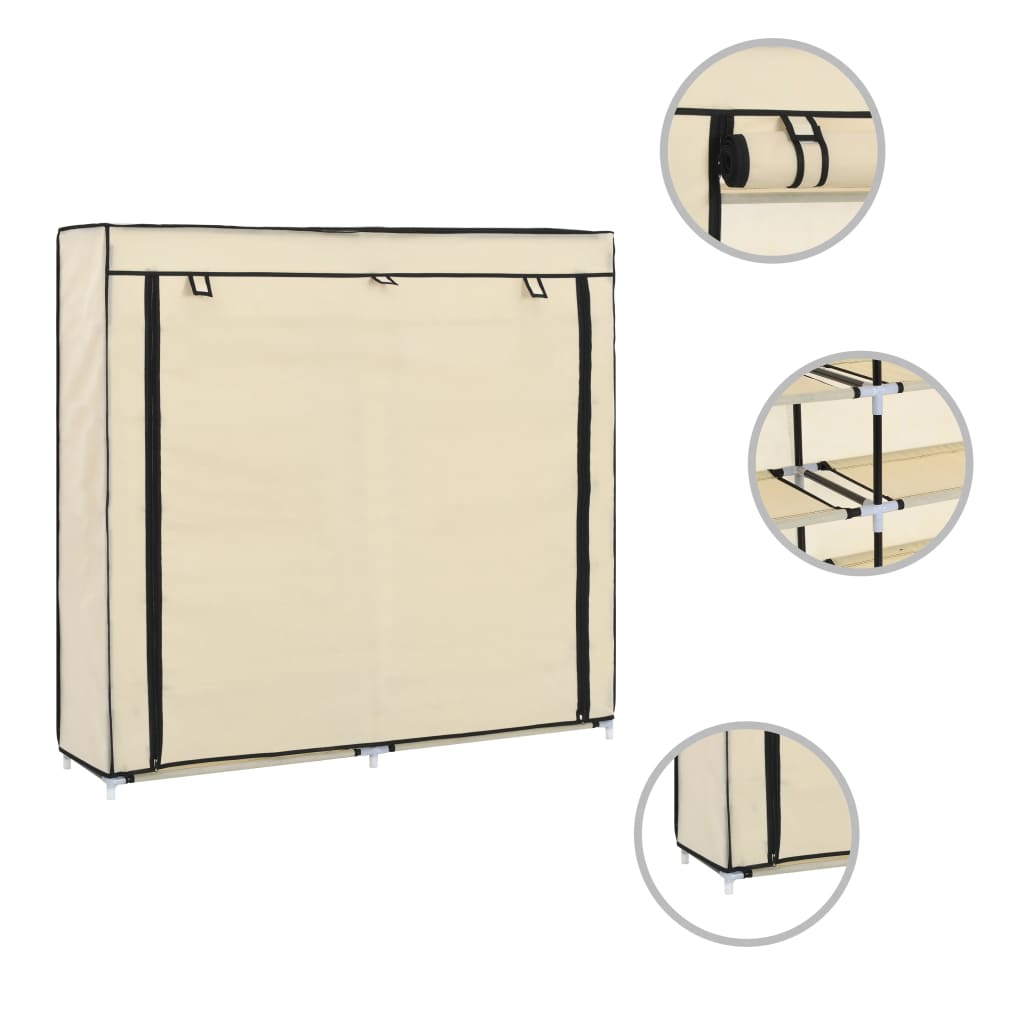 282433  Shoe Cabinet with Cover Cream 115x28x110 cm Fabric - PAKOBAZAAR