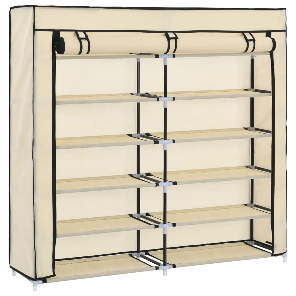 282433  Shoe Cabinet with Cover Cream 115x28x110 cm Fabric - PAKOBAZAAR