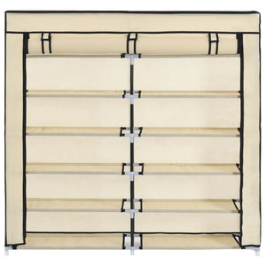 282433  Shoe Cabinet with Cover Cream 115x28x110 cm Fabric - PAKOBAZAAR