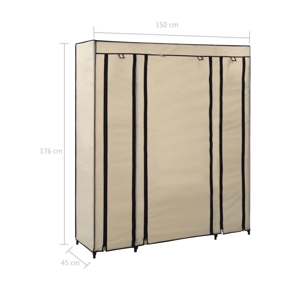 Ντουλάπα με Ράφια / Σωλήνες Κρεμ 150x45x176 εκ. Υφασμάτινη - PAKOBAZAAR