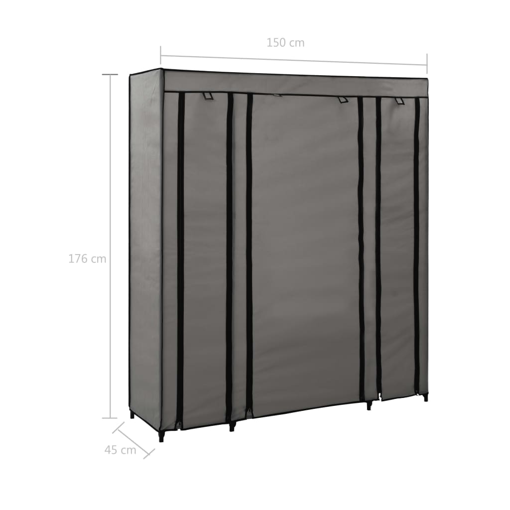 Ντουλάπα με Ράφια / Σωλήνες Γκρι 150x45x176 εκ. Υφασμάτινη - PAKOBAZAAR