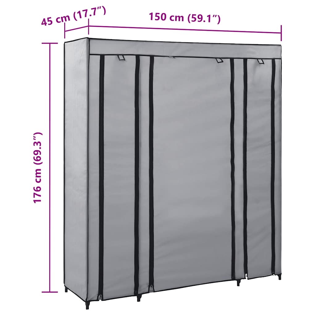 Ντουλάπα με Ράφια / Σωλήνες Γκρι 150x45x176 εκ. Υφασμάτινη - PAKOBAZAAR