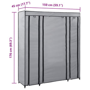 Ντουλάπα με Ράφια / Σωλήνες Γκρι 150x45x176 εκ. Υφασμάτινη - PAKOBAZAAR