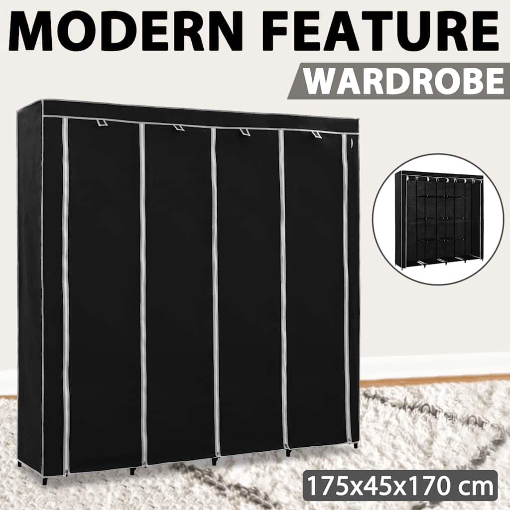 Ντουλάπα με 4 Αποθηκευτικά Τμήματα Μαύρη 175 x 45 x 170 εκ. - PAKOBAZAAR