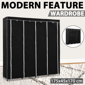 Ντουλάπα με 4 Αποθηκευτικά Τμήματα Μαύρη 175 x 45 x 170 εκ. - PAKOBAZAAR