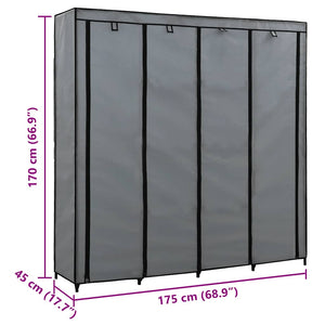 Ντουλάπα με 4 Αποθηκευτικά Τμήματα Γκρι 175 x 45 x 170 εκ. - PAKOBAZAAR