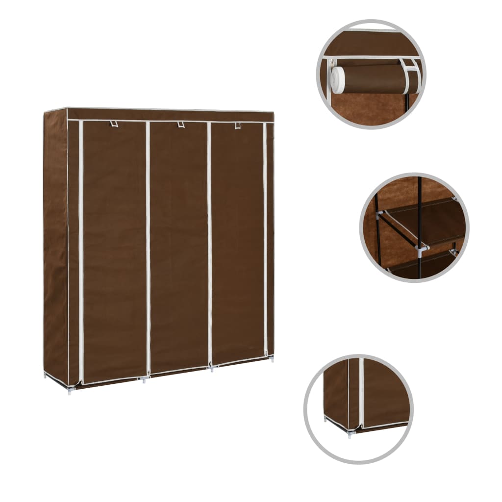 282454  Wardrobe with Compartments and Rods Brown 150x45x175 cm Fabric - PAKOBAZAAR