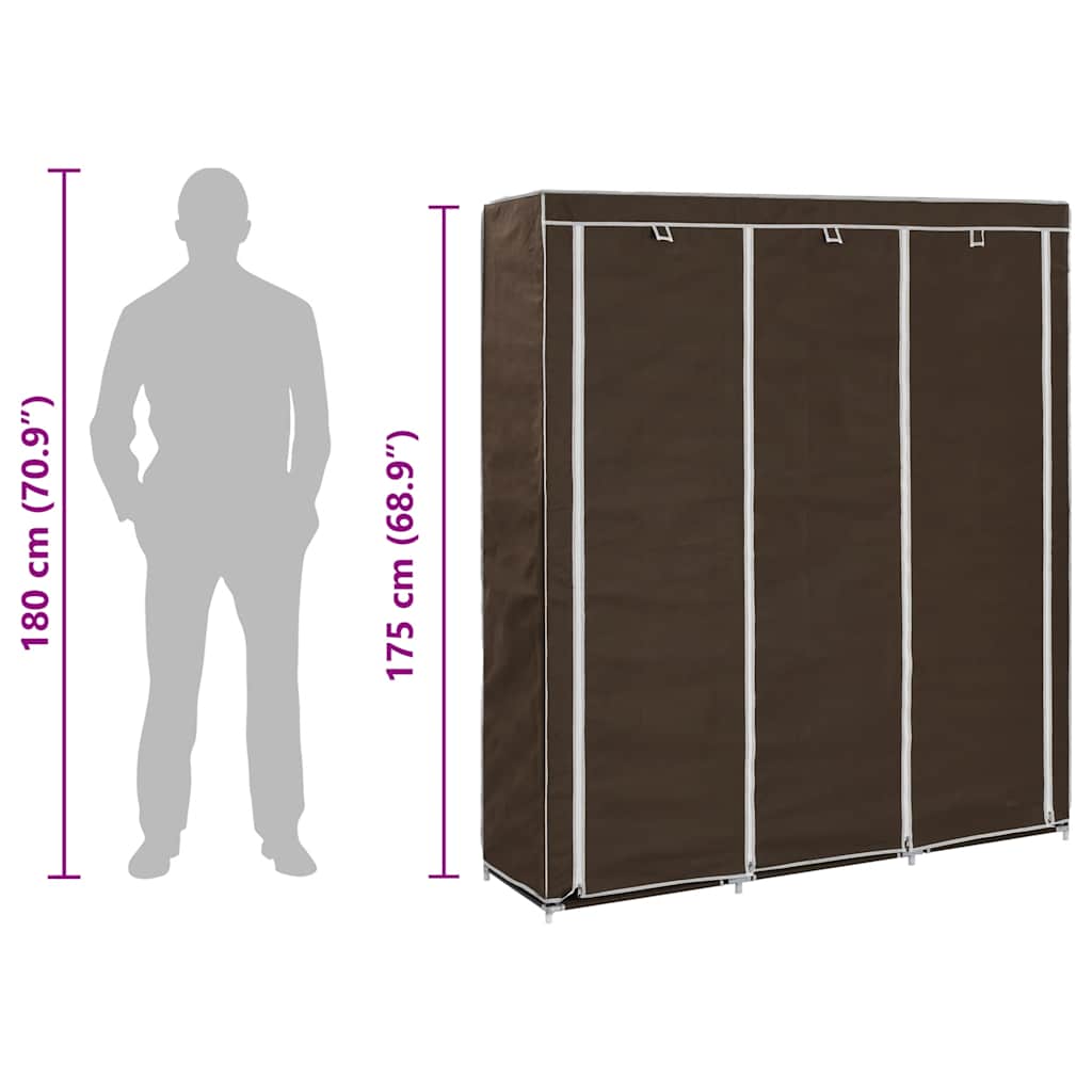 282454  Wardrobe with Compartments and Rods Brown 150x45x175 cm Fabric - PAKOBAZAAR