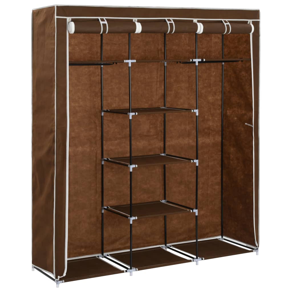 282454  Wardrobe with Compartments and Rods Brown 150x45x175 cm Fabric - PAKOBAZAAR