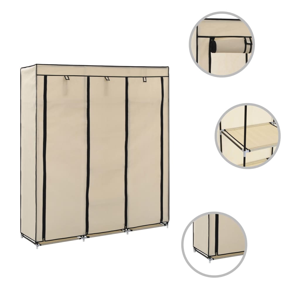 282455  Wardrobe with Compartments and Rods Cream 150x45x175 cm Fabric - PAKOBAZAAR