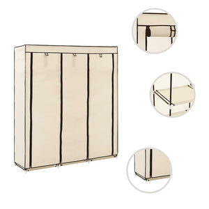 282455  Wardrobe with Compartments and Rods Cream 150x45x175 cm Fabric - PAKOBAZAAR