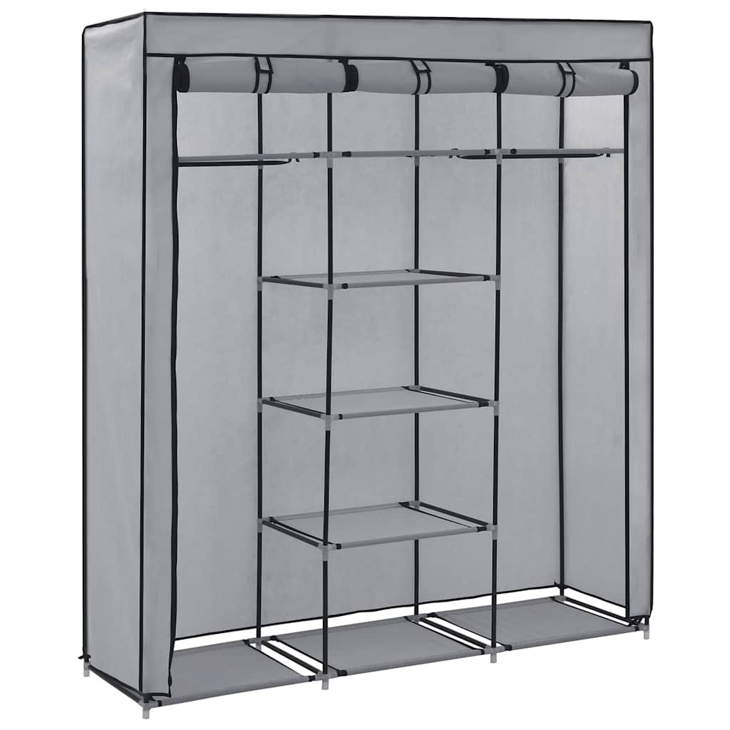 282456  Wardrobe with Compartments and Rods Grey 150x45x175 cm Fabric - PAKOBAZAAR