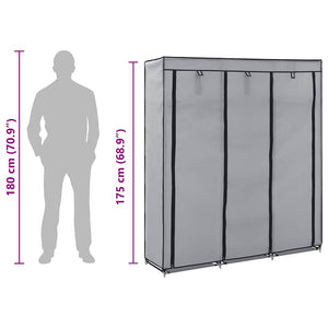 282456  Wardrobe with Compartments and Rods Grey 150x45x175 cm Fabric - PAKOBAZAAR