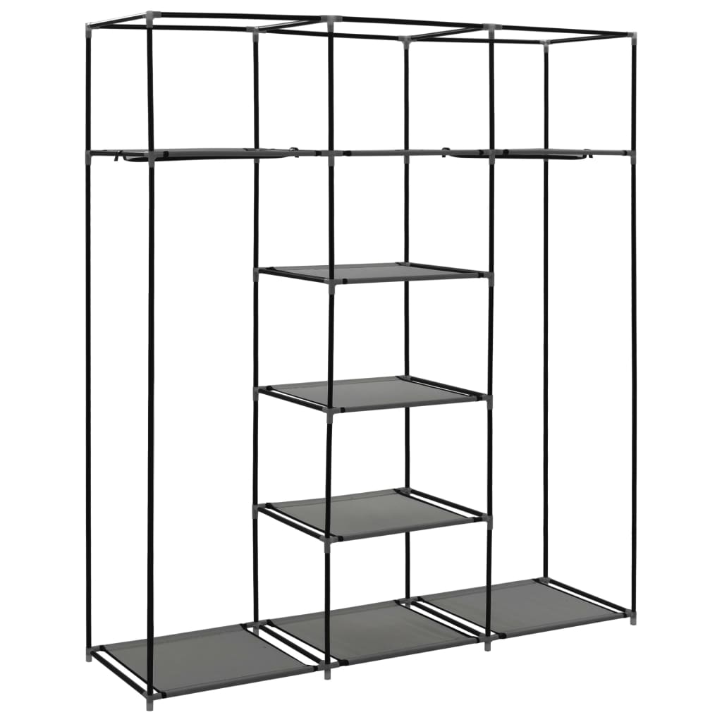 282456  Wardrobe with Compartments and Rods Grey 150x45x175 cm Fabric - PAKOBAZAAR