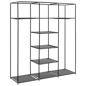 282456  Wardrobe with Compartments and Rods Grey 150x45x175 cm Fabric - PAKOBAZAAR