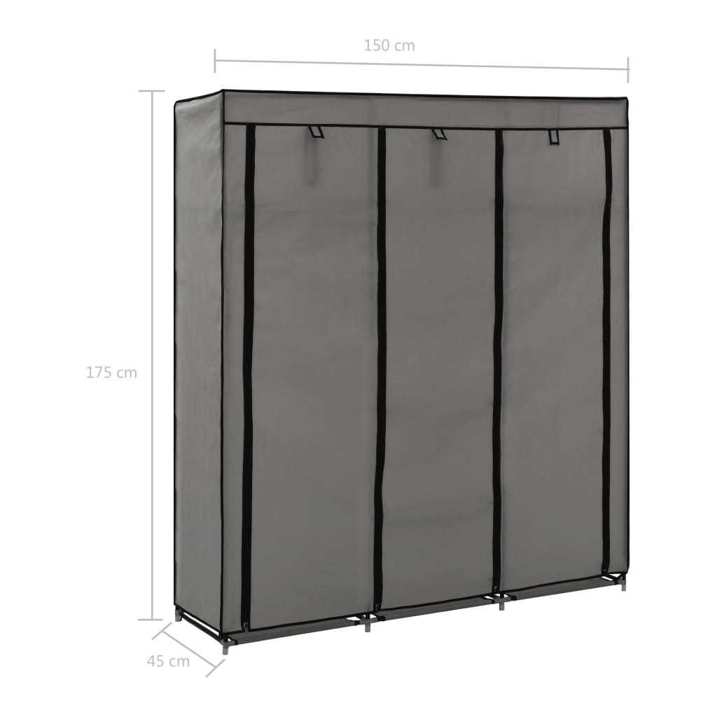282456  Wardrobe with Compartments and Rods Grey 150x45x175 cm Fabric - PAKOBAZAAR