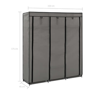 282456  Wardrobe with Compartments and Rods Grey 150x45x175 cm Fabric - PAKOBAZAAR