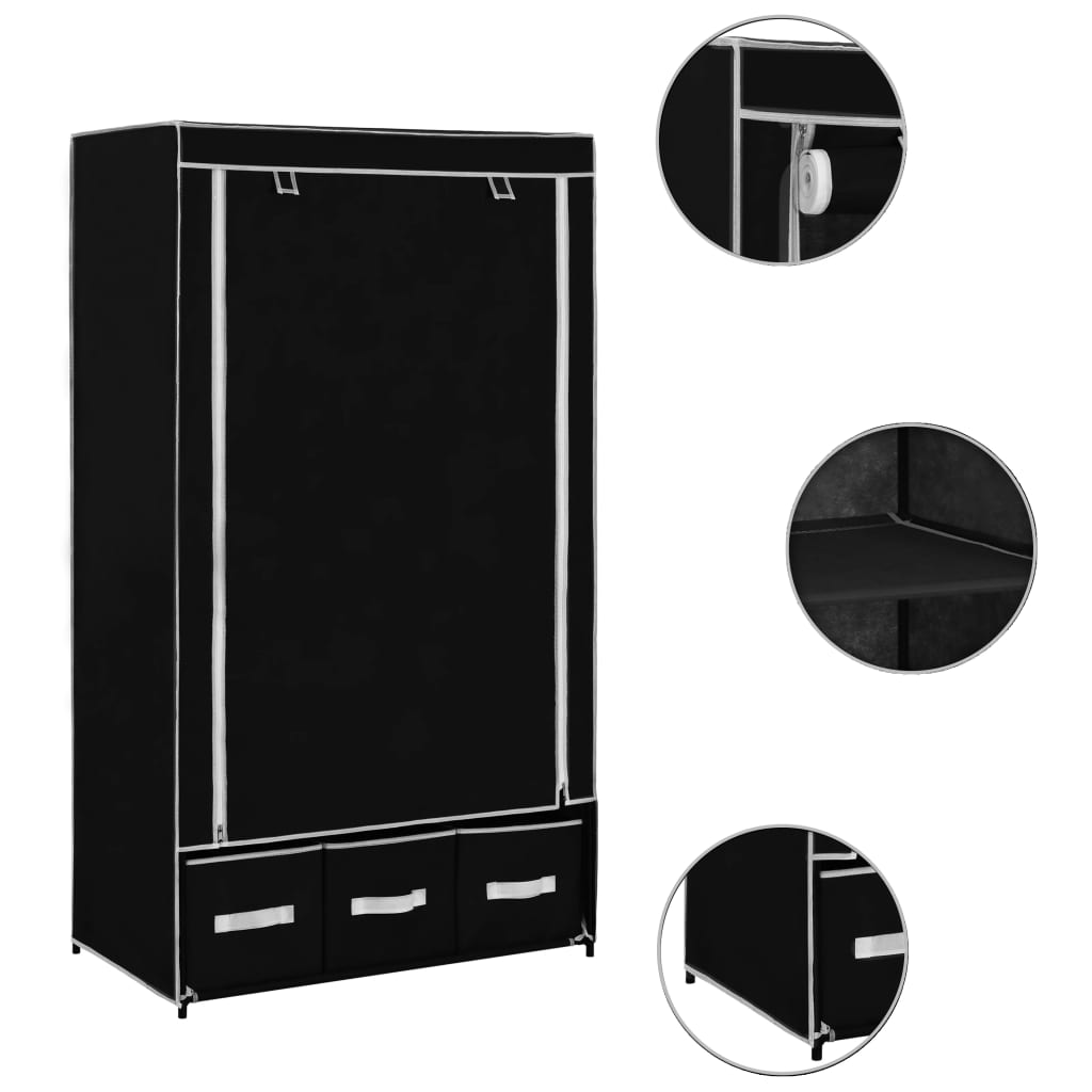 282457  Wardrobe Black 87x49x159 cm Fabric - PAKOBAZAAR