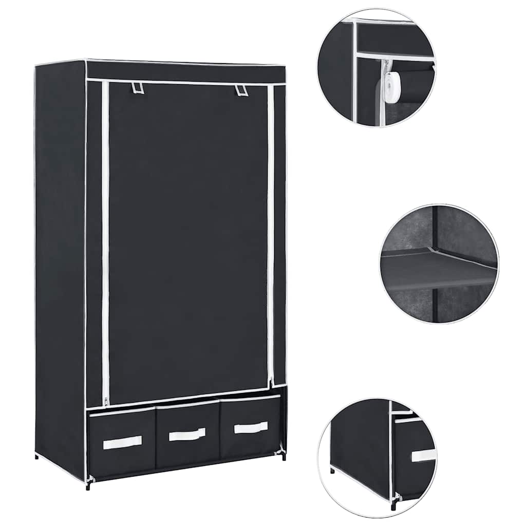 282457  Wardrobe Black 87x49x159 cm Fabric - PAKOBAZAAR