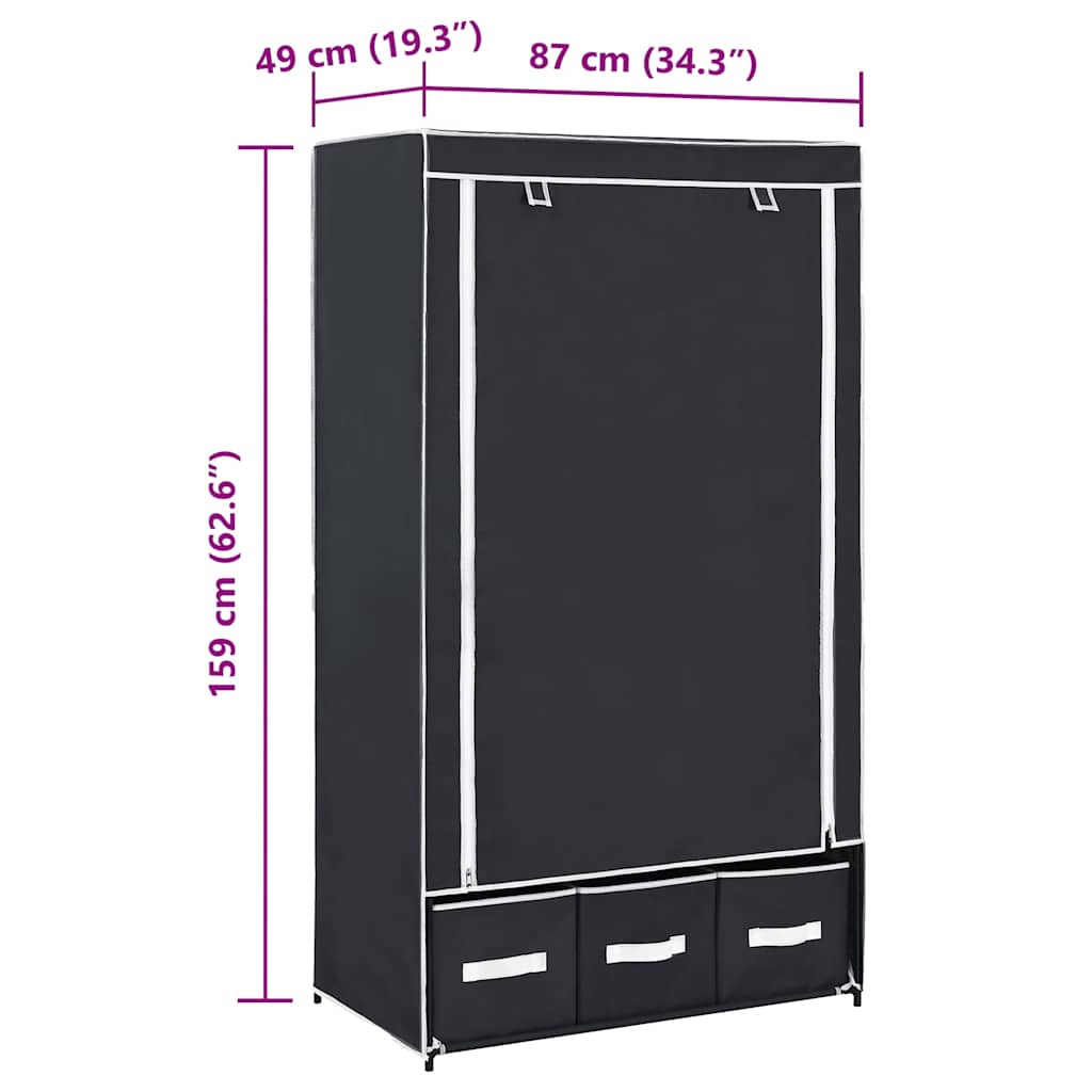 282457  Wardrobe Black 87x49x159 cm Fabric - PAKOBAZAAR