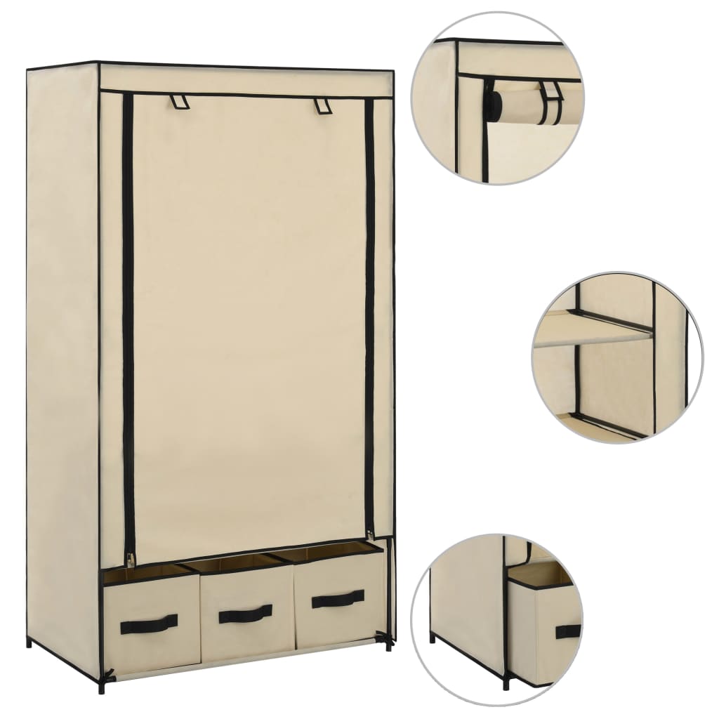 282459  Wardrobe Cream 87x49x159 cm Fabric - PAKOBAZAAR