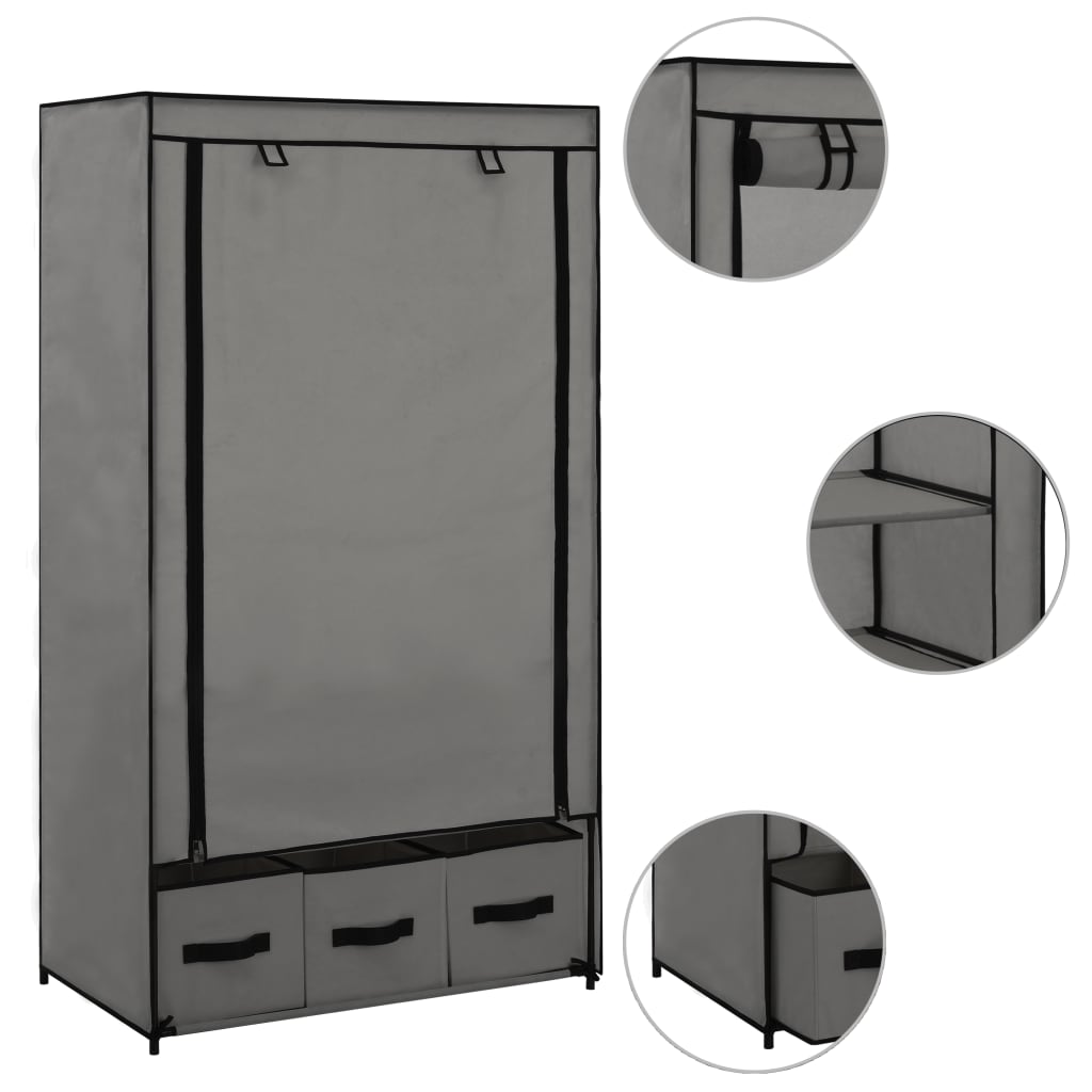 282460  Wardrobe Grey 87x49x159 cm Fabric - PAKOBAZAAR