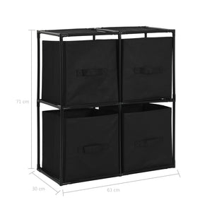 Ντουλάπι με 4 Υφασμάτινα Καλάθια Μαύρο 63x30x71 εκ. από Ατσάλι - PAKOBAZAAR