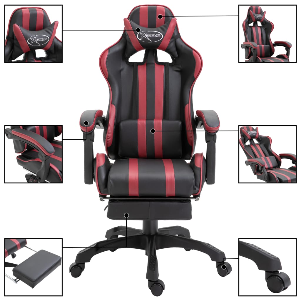 Καρέκλα Gaming με Υποπόδιο Μπορντό από Συνθετικό Δέρμα