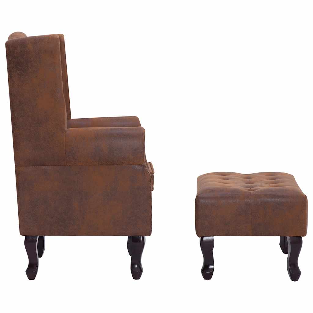 Πολυθρόνα Chesterfield με Υποπόδιο Καφέ από Συνθετικό Καστόρι - PAKOBAZAAR
