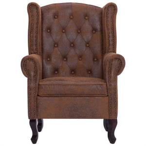 Πολυθρόνα Chesterfield με Υποπόδιο Καφέ από Συνθετικό Καστόρι - PAKOBAZAAR