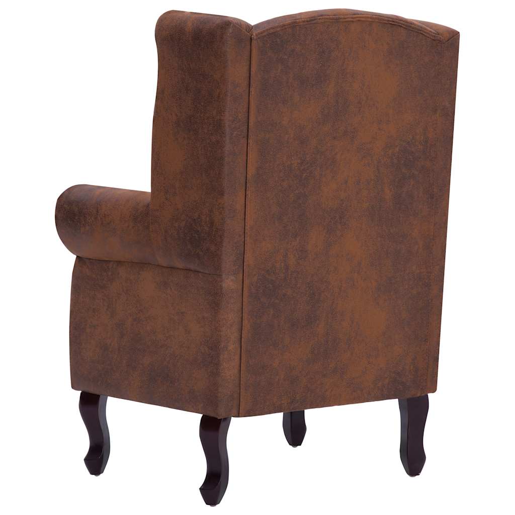 Πολυθρόνα Chesterfield με Υποπόδιο Καφέ από Συνθετικό Καστόρι - PAKOBAZAAR