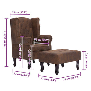 Πολυθρόνα Chesterfield με Υποπόδιο Καφέ από Συνθετικό Καστόρι - PAKOBAZAAR