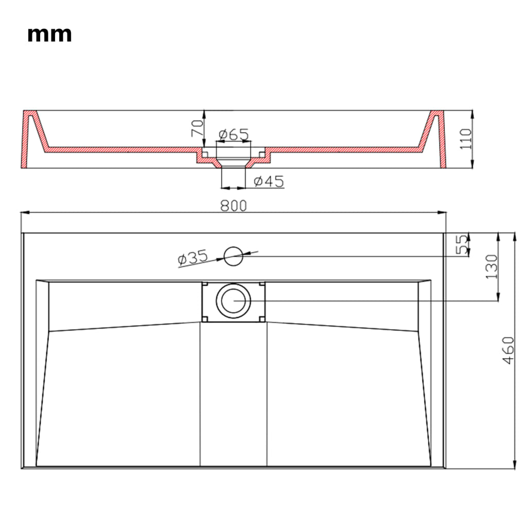 Νιπτήρας Λευκός 80x46x11 εκ. Συνθετικός από Τεχνητό Μάρμαρο - PAKOBAZAAR