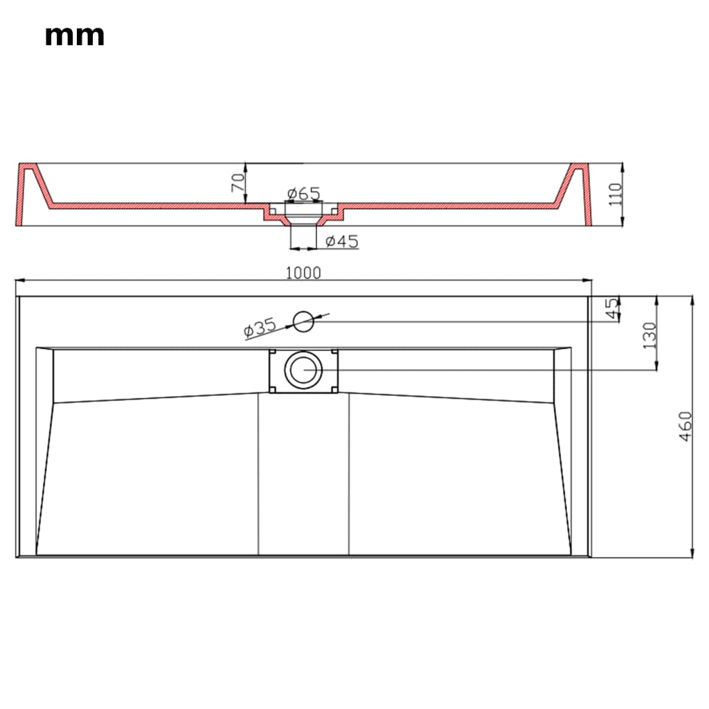 Νιπτήρας Λευκός 100x46x11 εκ. Συνθετικός από Τεχνητό Μάρμαρο - PAKOBAZAAR