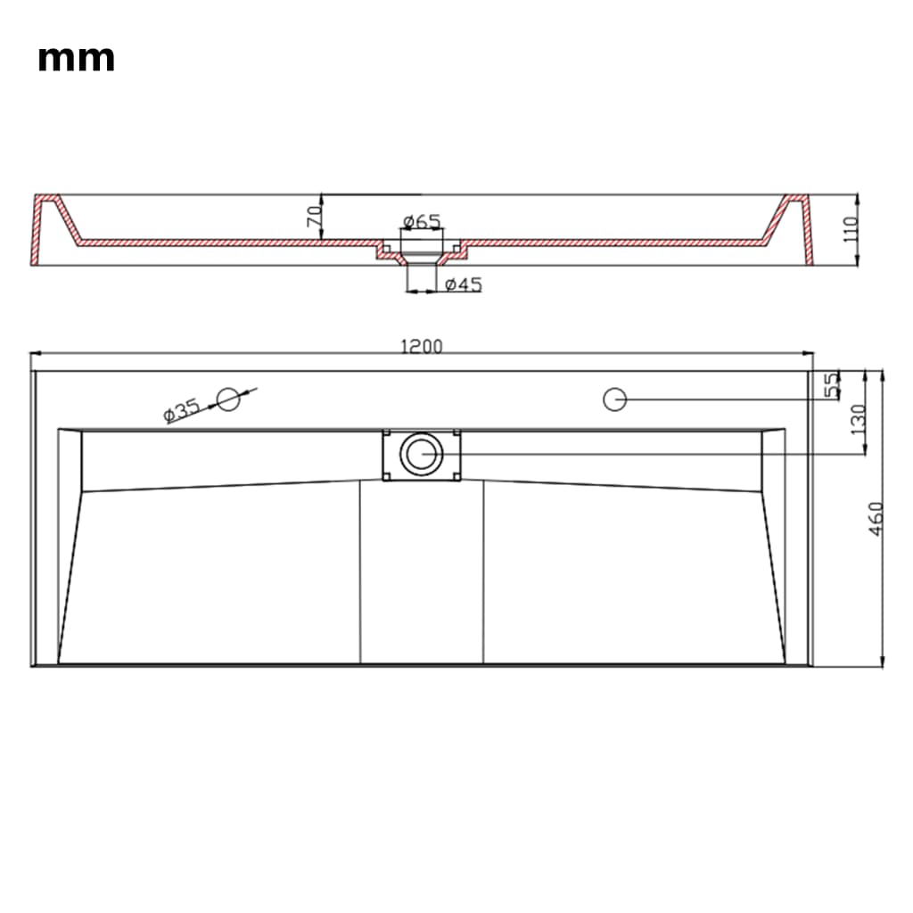 Νιπτήρας Λευκός 120x46x11 εκ. Συνθετικός από Τεχνητό Μάρμαρο - PAKOBAZAAR