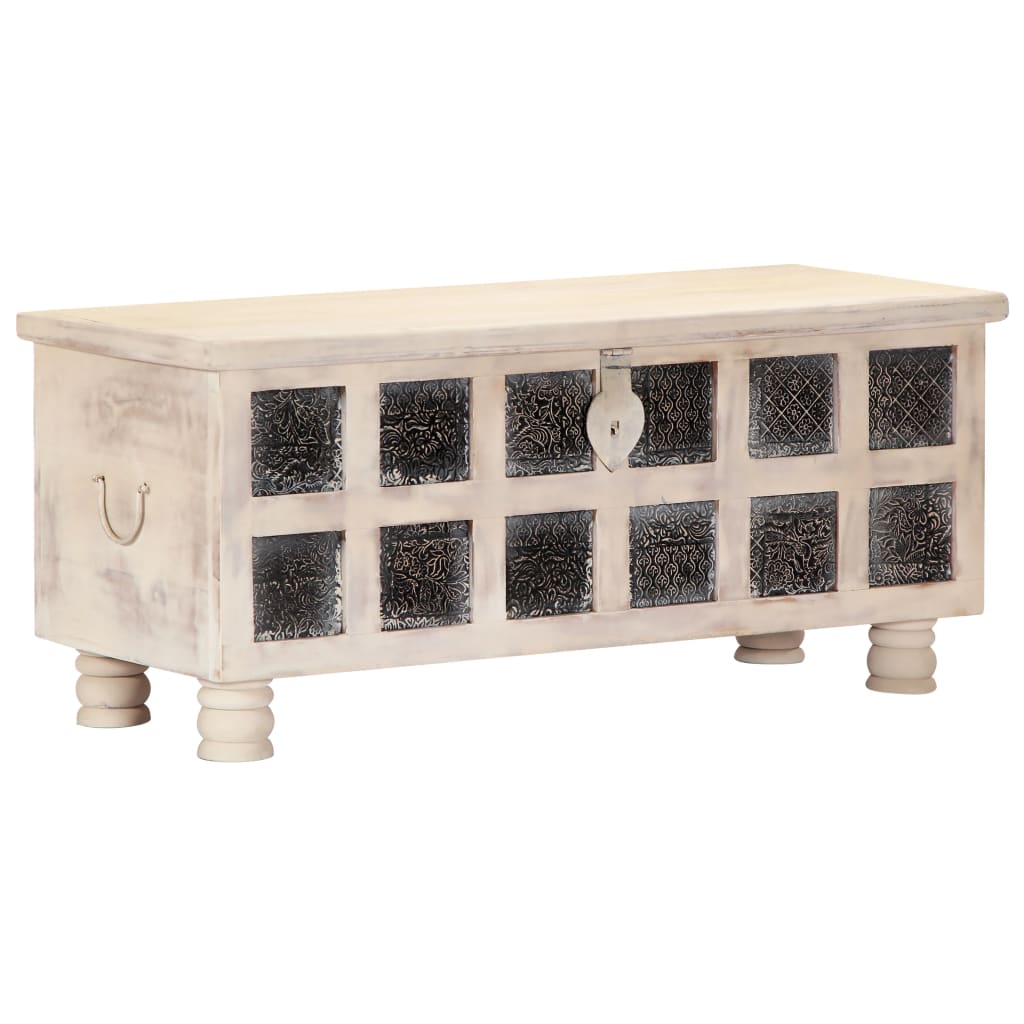 Μπαούλο Αποθήκευσης Λευκό 110x40x45 εκ. Μασίφ Ξύλο Ακακίας - PAKOBAZAAR
