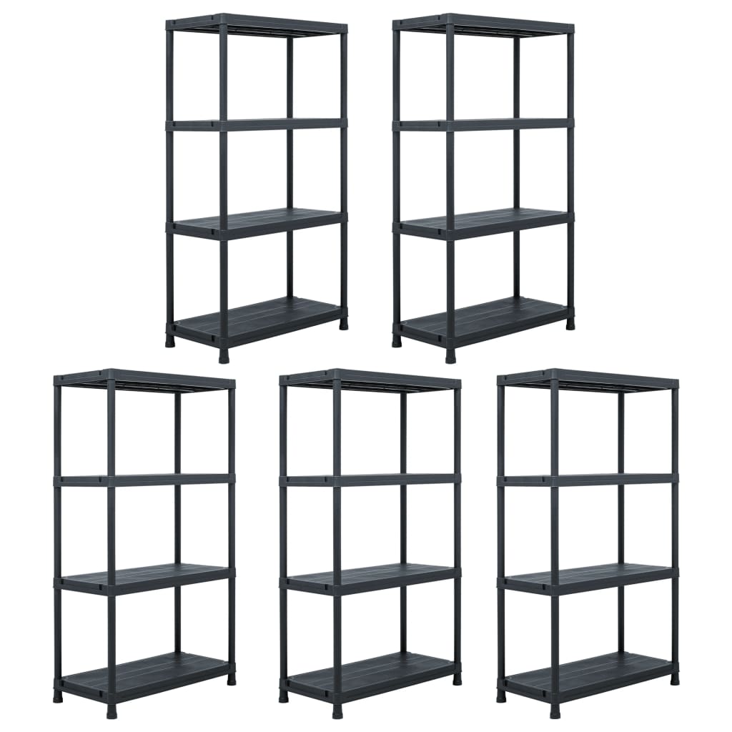 Ραφιέρες 5 τεμ. Μαύρες 60 x 30 x 138 εκ. Πλαστικές - PAKOBAZAAR