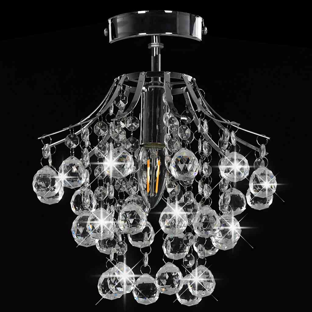 Φωτιστικό Οροφής Στρογγυλό Ασημί με Κρυσταλλινές Χάντρες E14