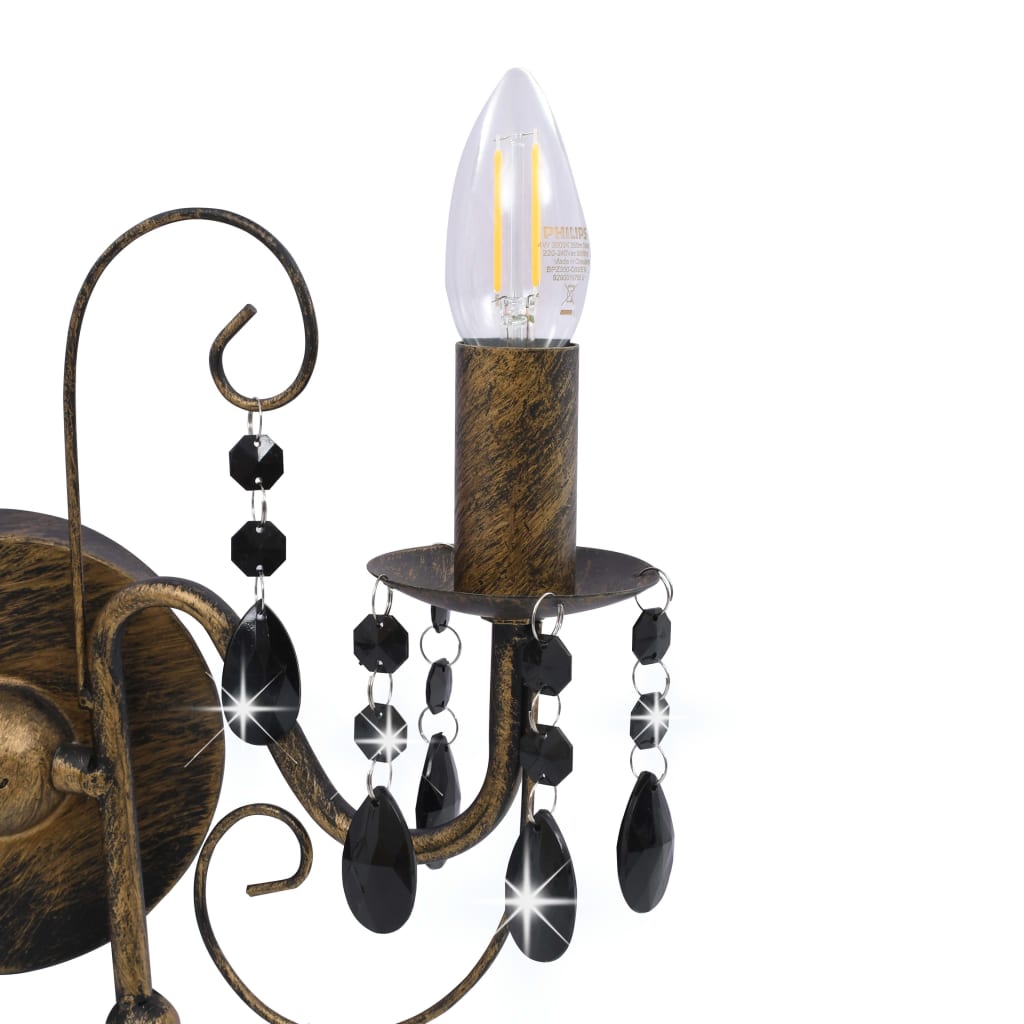 Φωτιστικό Τοίχου με Χάντρες Αντικέ Μαύρο 2 x Λαμπτήρες Ε14